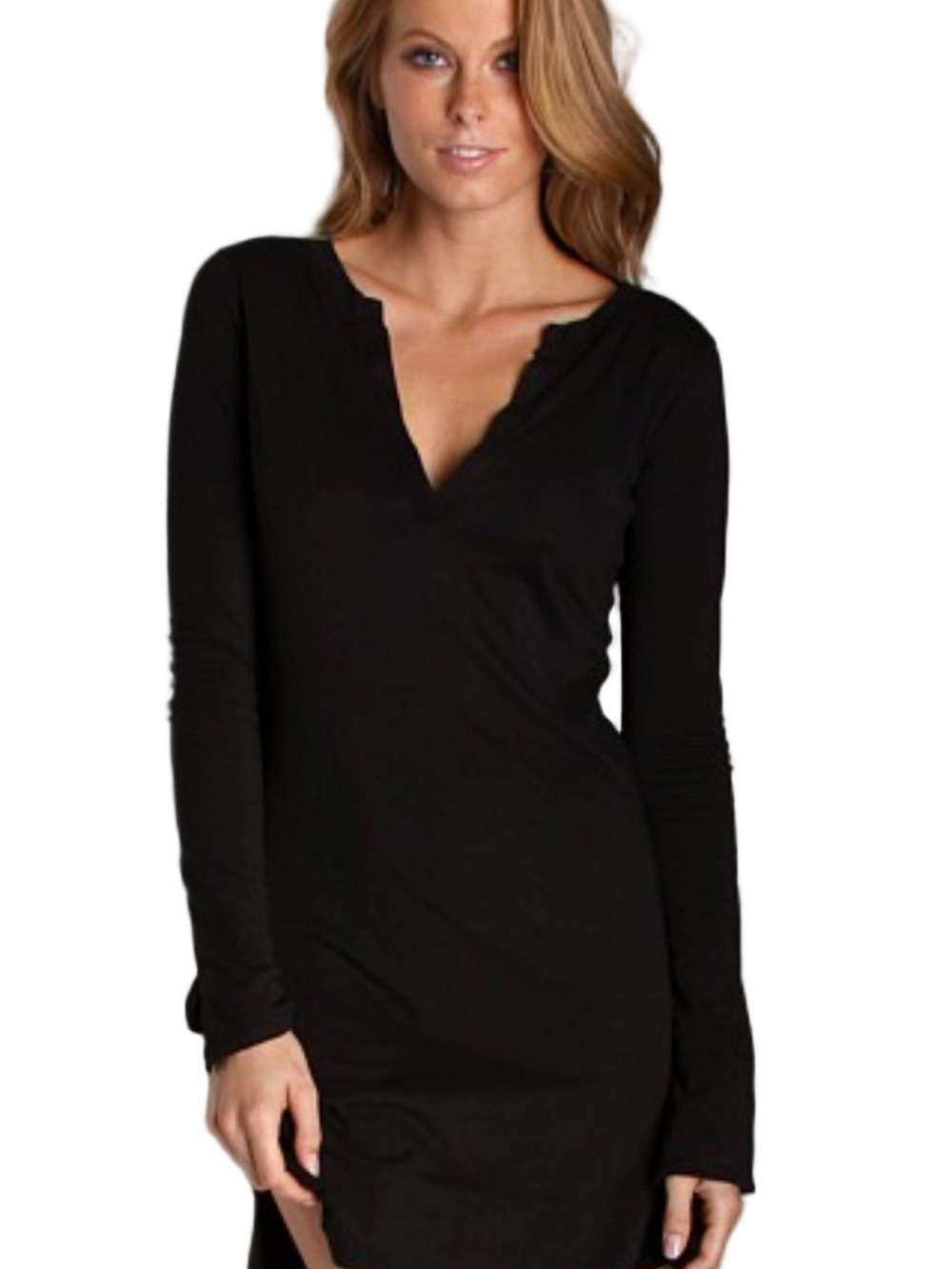 The Limited Black Long-Sleeve Semi-Sheer V-Notch Mini Dress, S